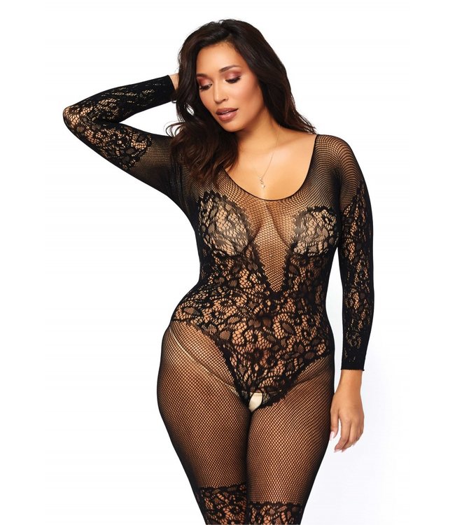 Vine lace and net bodystocking +