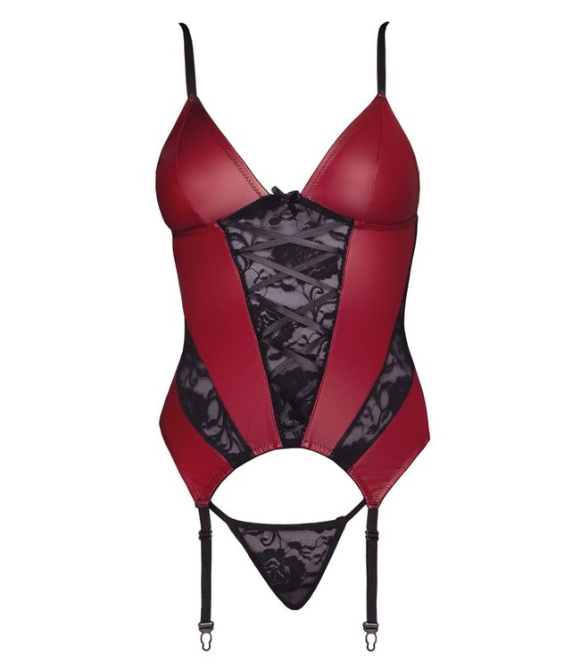 Red Wetlook and Lace Corset