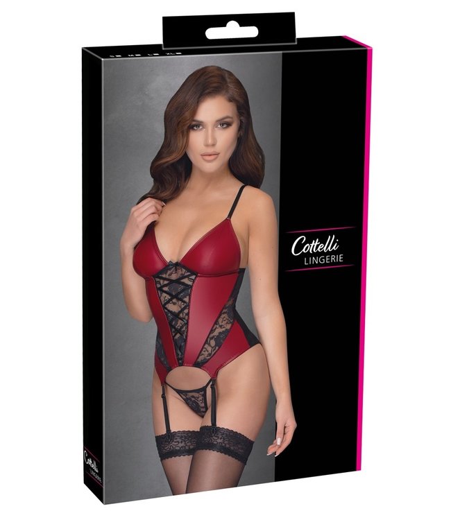 Red Wetlook and Lace Corset
