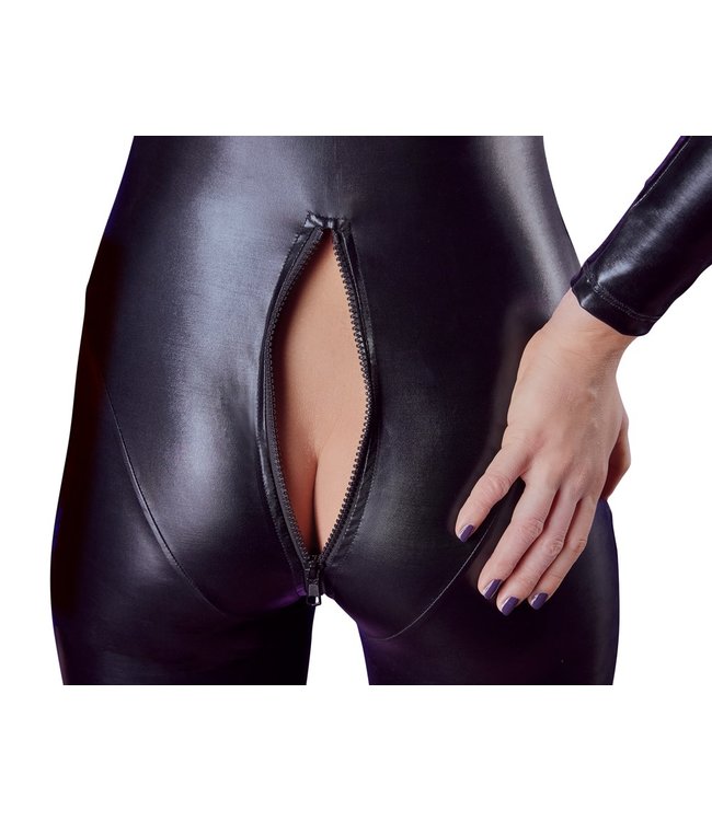 Wetlook Catsuit with Long Sleeves and Zipper