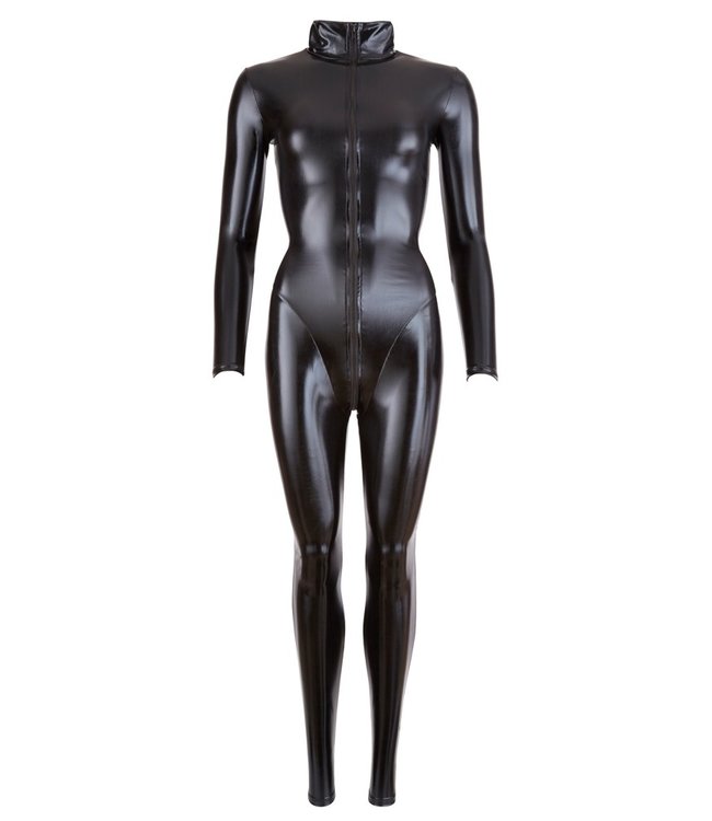 Wetlook Catsuit with Long Sleeves and Zipper