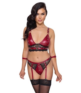 Cottelli Collection Red Wetlook and Lace Bondage Lingerie
