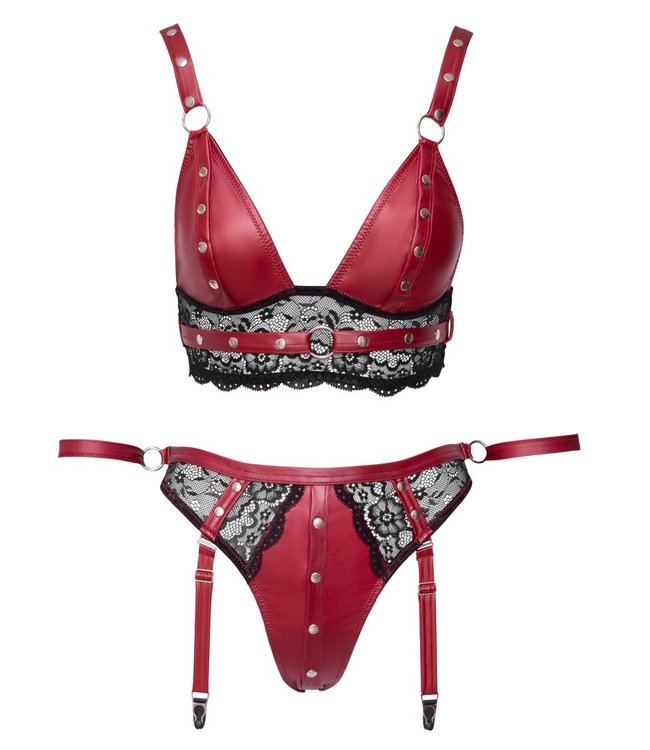 Red Wetlook and Lace Bondage Lingerie
