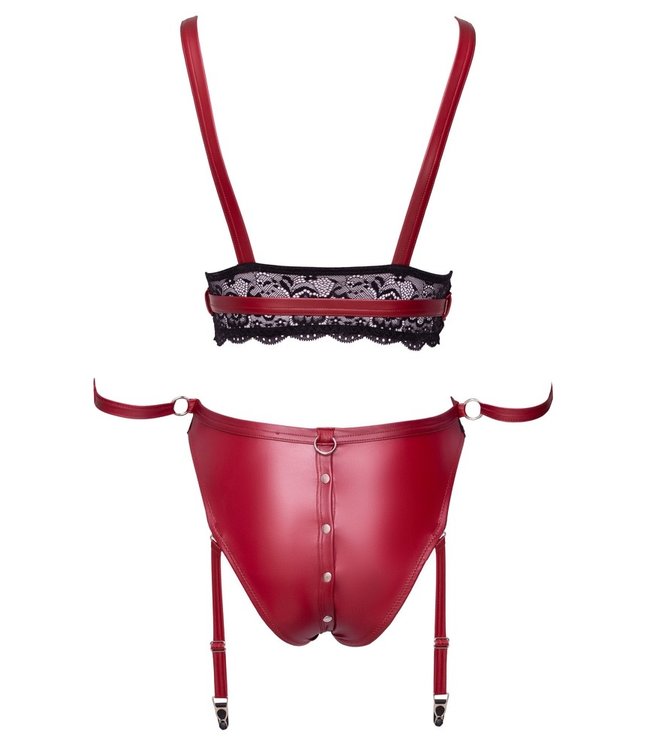 Red Wetlook and Lace Bondage Lingerie