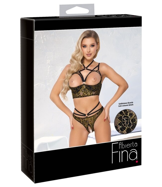 ABIERTA FINA LONGLINE LINGERIE SET BLACK/GOLD