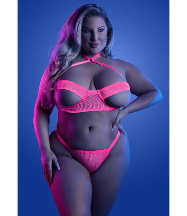 Slow Motion PEEK-A-BOO Bra and Briefs - Neon Pink