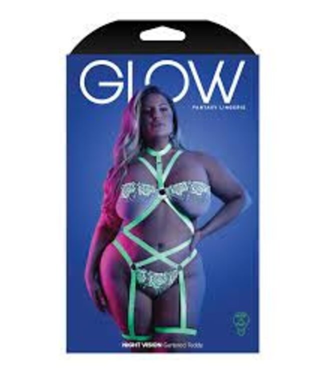 Night Vision Lace Body with Straps - Neon Lime and White