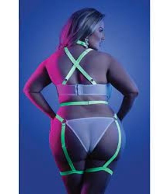 Night Vision Lace Body with Straps - Neon Lime and White