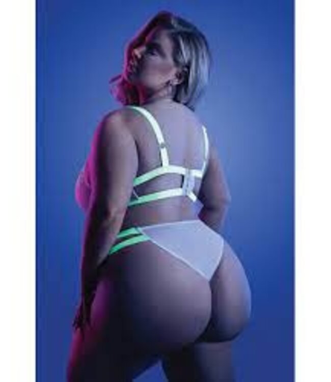 Night Vision Bralette and Cage Panty - Neon Green / White