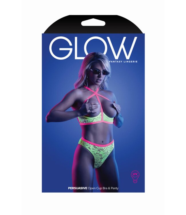 PERSUASIVE Open Cup Bra and Panties - Neon Lime and Pink