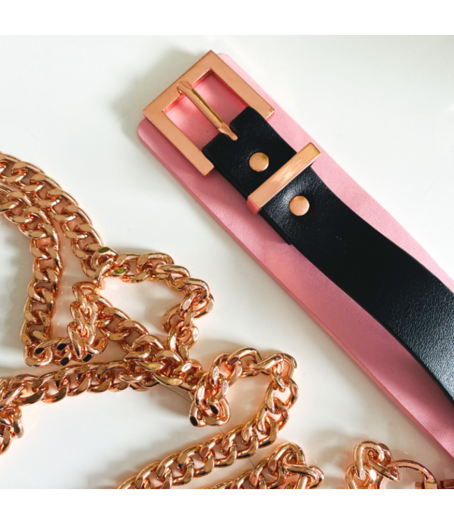 Kinky Diva – O-Ring Collar & Leash Pink/Black/Rose Gold