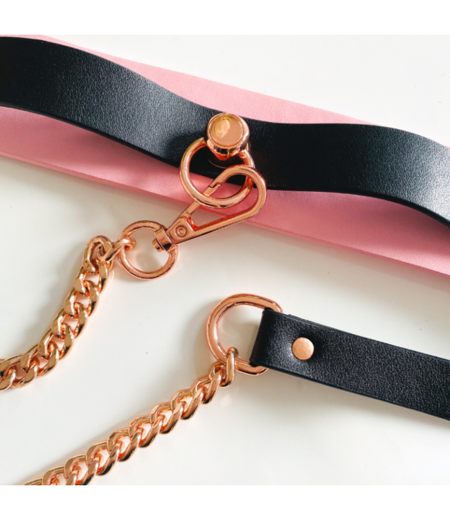 Kinky Diva – O-Ring Collar & Leash Pink/Black/Rose Gold
