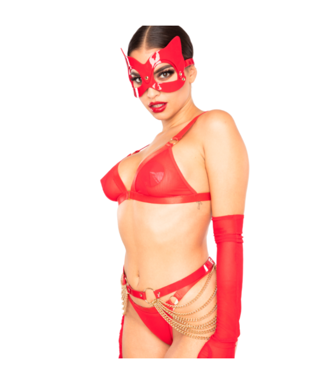Kinky Diva – High Gloss Chain Belt – Red/Gold
