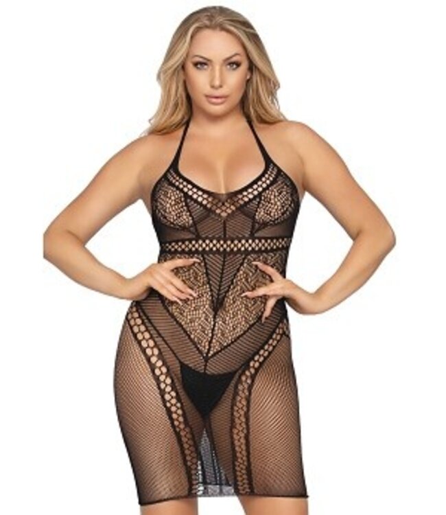 LEG AVENUE MULTI NET HALTER MINI DRESS