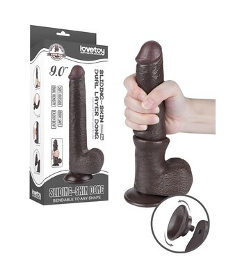 LoveToy - Sliding Skin Dildo 22.8 cm - Zwart