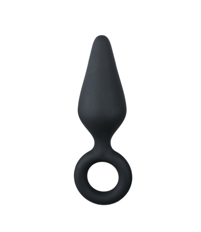 Zwarte buttplug met trekring - medium