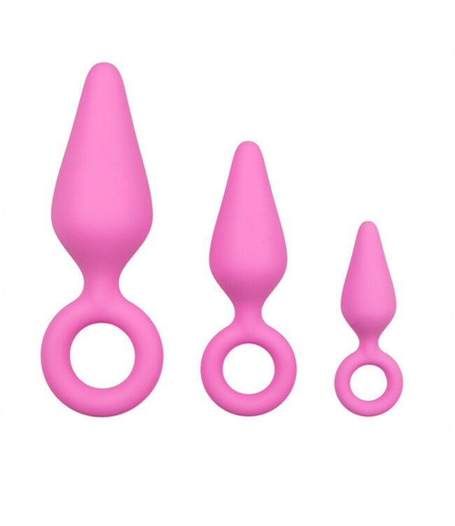 Roze buttplugs met trekring - setje