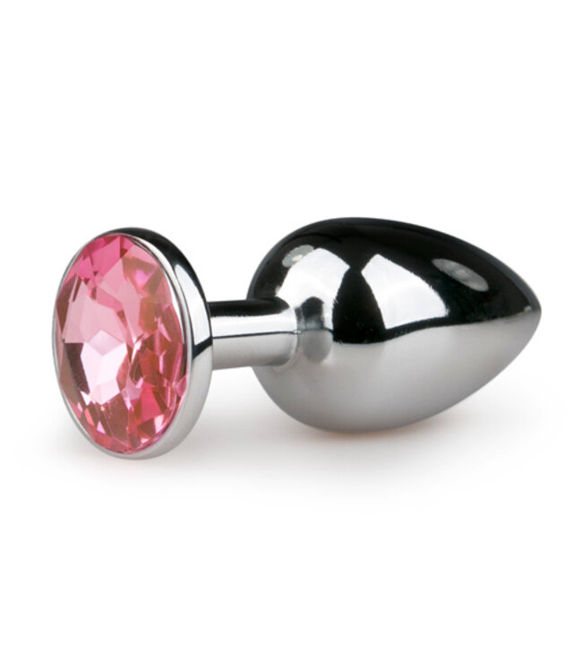 Metalen buttplug met roze steen - zilverkleurig