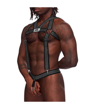 Male Power Elastic Harness with Studs - One Size - Black