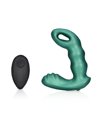 Ouch! by Shots Beaded Vibrating Prostate Massager with Remote Control - Metallic Green