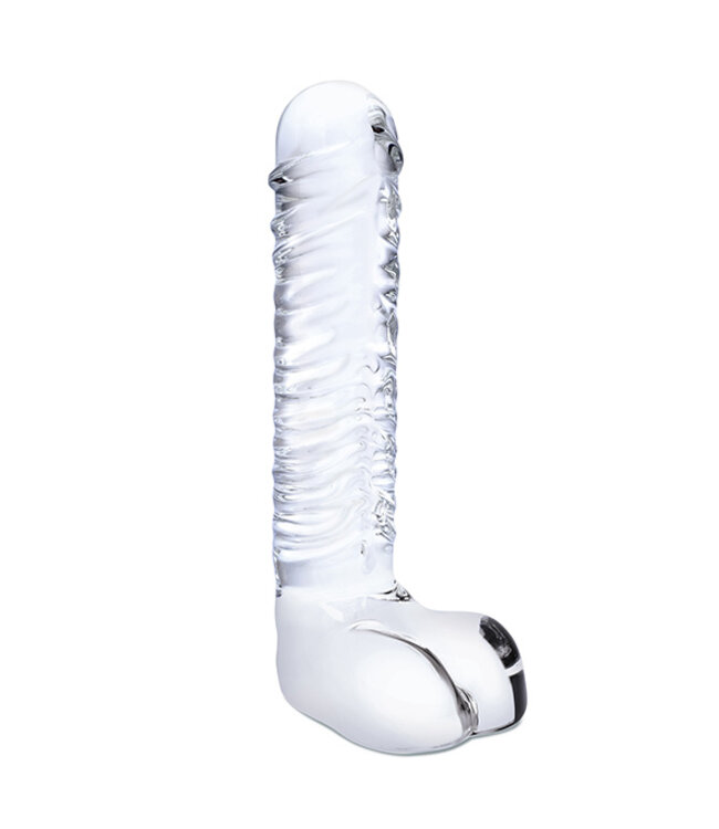 Glas - Realistic Ribbed Glass G-Spot Dildo with Balls