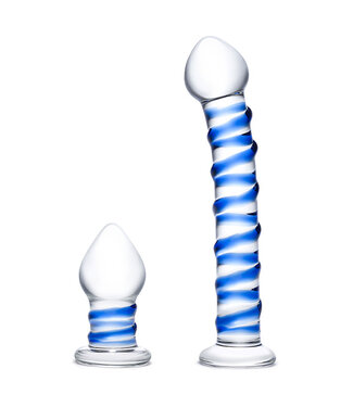 Glas Glas - Double Penetration Glass Swirly Dildo & Butt Plug Set 2 st.