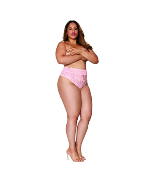 Dreamgirl High Waisted Lace Panty - 3X - Pink