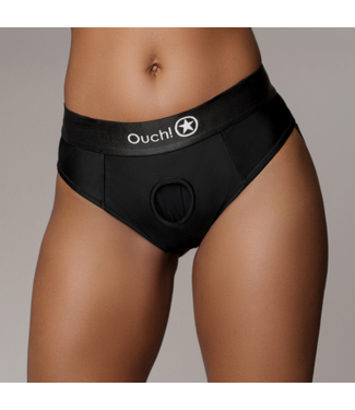 Ouch! by Shots Vibrating Strap-on Thong with Removable Butt Straps - M/L - Black