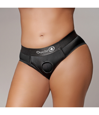 Ouch! by Shots Vibrating Strap-on High-cut Brief - XL/XXL - Black