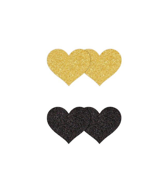 NS Novelties Pretty Pasties Glitter Hearts Black/Gold 2 Pair