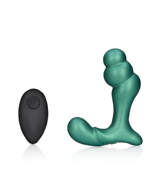Ouch! by Shots Stacked Vibrating Prostate Massager with Remote Control - Metallic Green