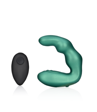 Ouch! by Shots Bent Vibrating Prostate Massager with Remote Control - Metallic Green