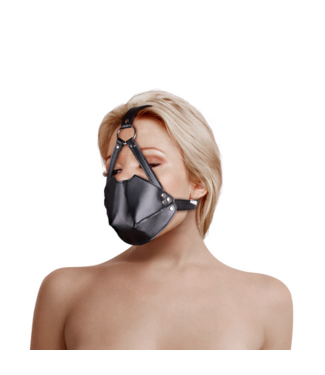 Ouch! by Shots Head Harness with Mouth Cover and Solid Ball Gag - Black