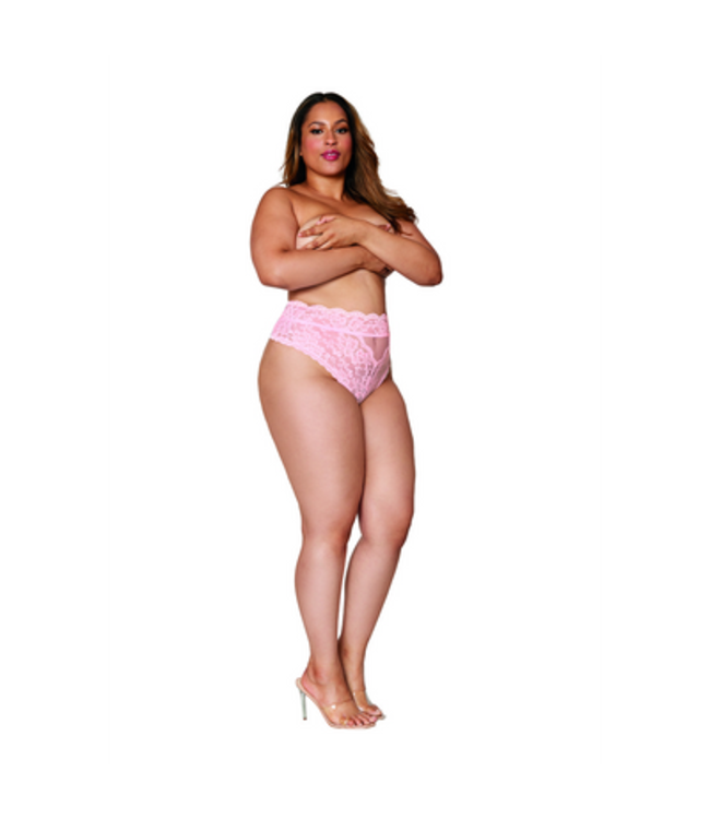 High Waisted Lace Panty - 3X - Pink