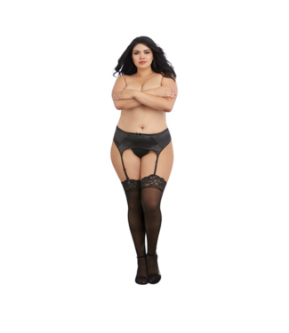 Dreamgirl Sheer Thigh Highs with Lace Top - Plus Size - Black