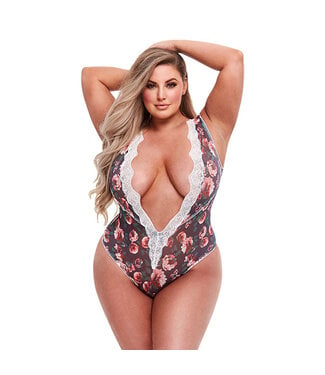 Baci Lingerie Baci - Grey Floral & Lace Teddy Q