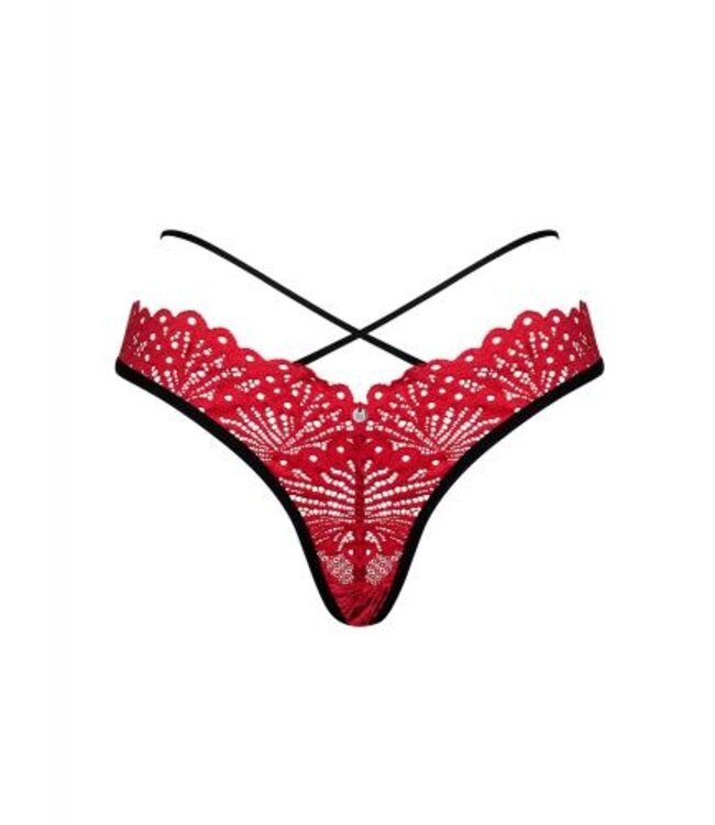 Mettia Sexy Kanten String - Zwart/Rood