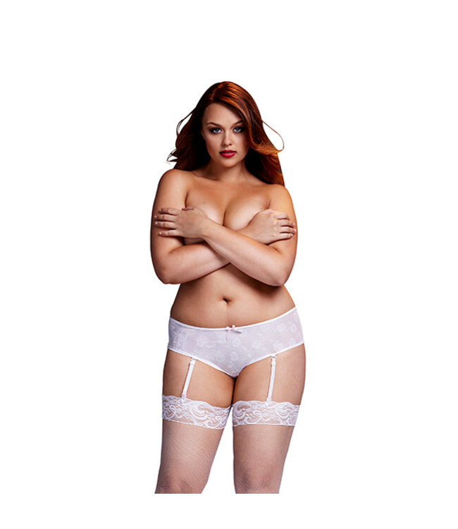 Baci - Witte Roos Open Kruis Boyshort Panty XL