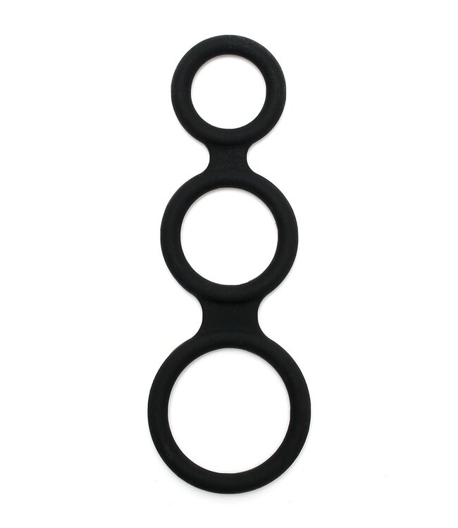 Rimba Latex Play - Triple Cock Ring - Zwart