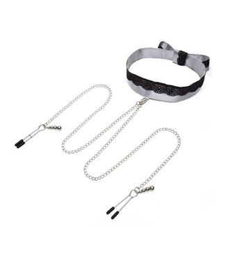 Rimba Fifty Shades of Grey - Satijnen & Kanten Halsband & Tepelklemmen