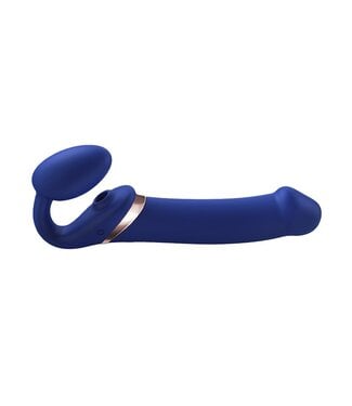 Rimba Strap-On-Me - Multi Orgasm - Strap-On Vibrator met Lik Stimulator Maat XL - Blauw