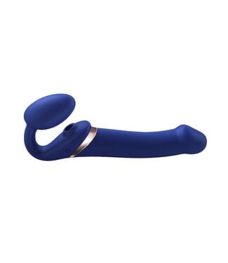 Rimba Strap-On-Me - Multi Orgasm - Strap-On Vibrator met Lik Stimulator Maat L - Blauw