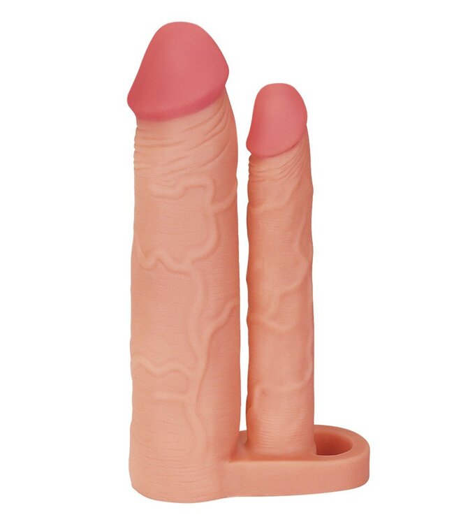 LoveToy - Pleasure X Tender Double Penis Sleeve + 5 cm - Nude