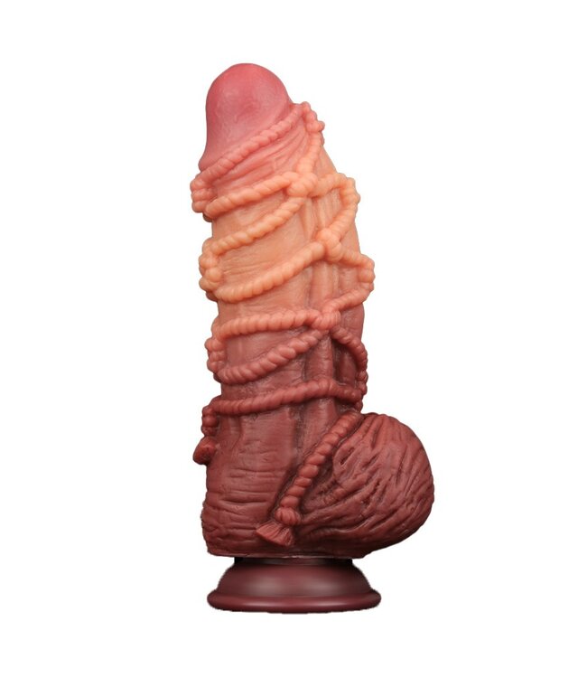 LoveToy - Extreme Dildo met Touw Motief 24 cm - Bruin & Nude