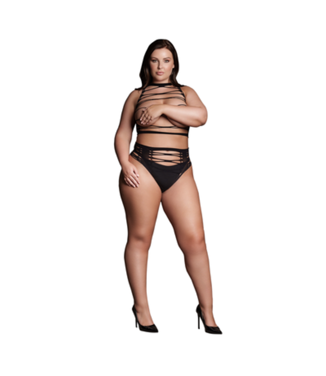 Helike XLV - Two Piece with Open Cups, Crop Top and Pantie - Plus Size