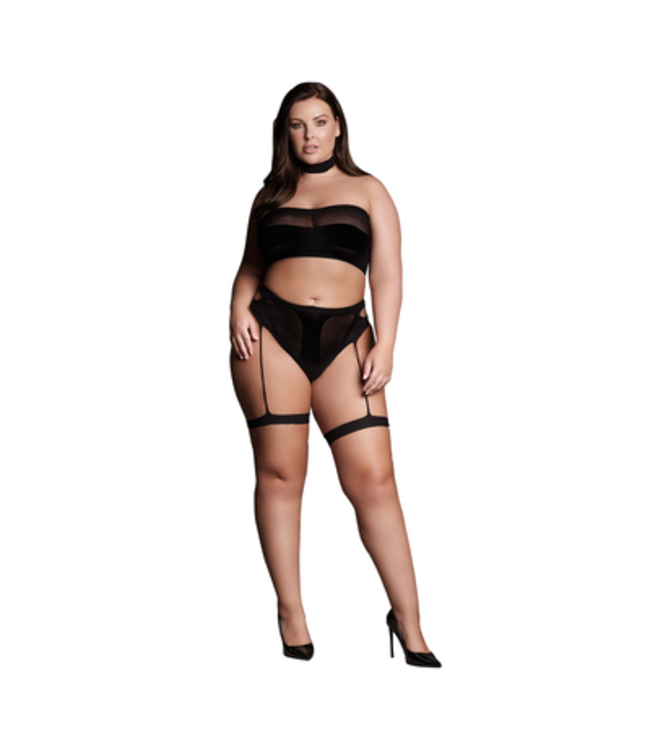 Ananke XII - Three Piece with Choker, Bandeau Top and Pantie with Garters - Plus Size