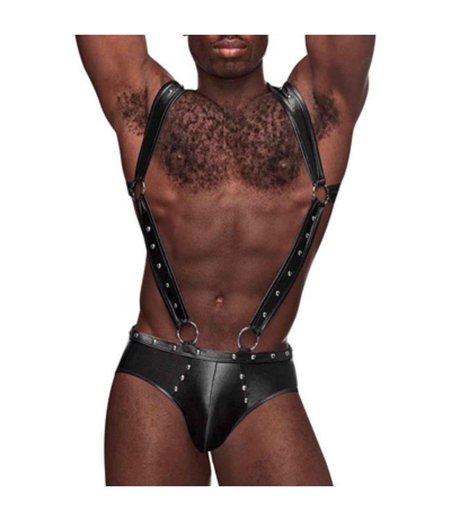 Uranus - Harness Style Open Back Jock Briefs with Suspender Straps - L/XL - Black