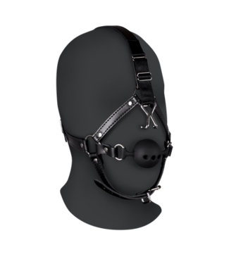 Ouch! by Shots Head Harness with Breathable Ball Gag and Nose Hooks - Black