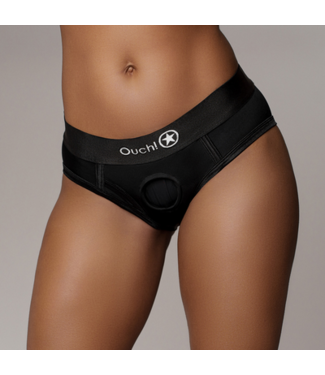 Ouch! by Shots Vibrating Strap-on High-cut Brief - M/L - Black