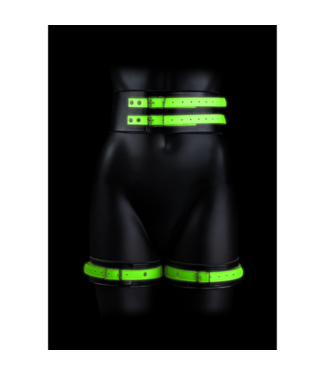 Ouch! by Shots Thigh Cuffs with Belt and Handcuffs - Glow in the Dark - S/M